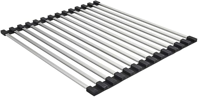 Roll Up Dish Drying Rack Over The Sink Dish Drying Rack Made of Stainless Steel and Silicone Coat Fruit and Vegetable Drying，for Kitchen Sink(39 * 33cm/15.35 * 13inch)