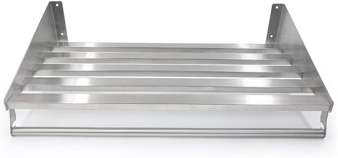 304 Stainless Steel Standard Wall Shelf, Cookware Organizer, Kitchen Wall Pot Pan Rack,With 6 Hooks, Capacity 200 lb (23.5" x 14") suitable for Electric Oven, Microwave Oven with hanging rod