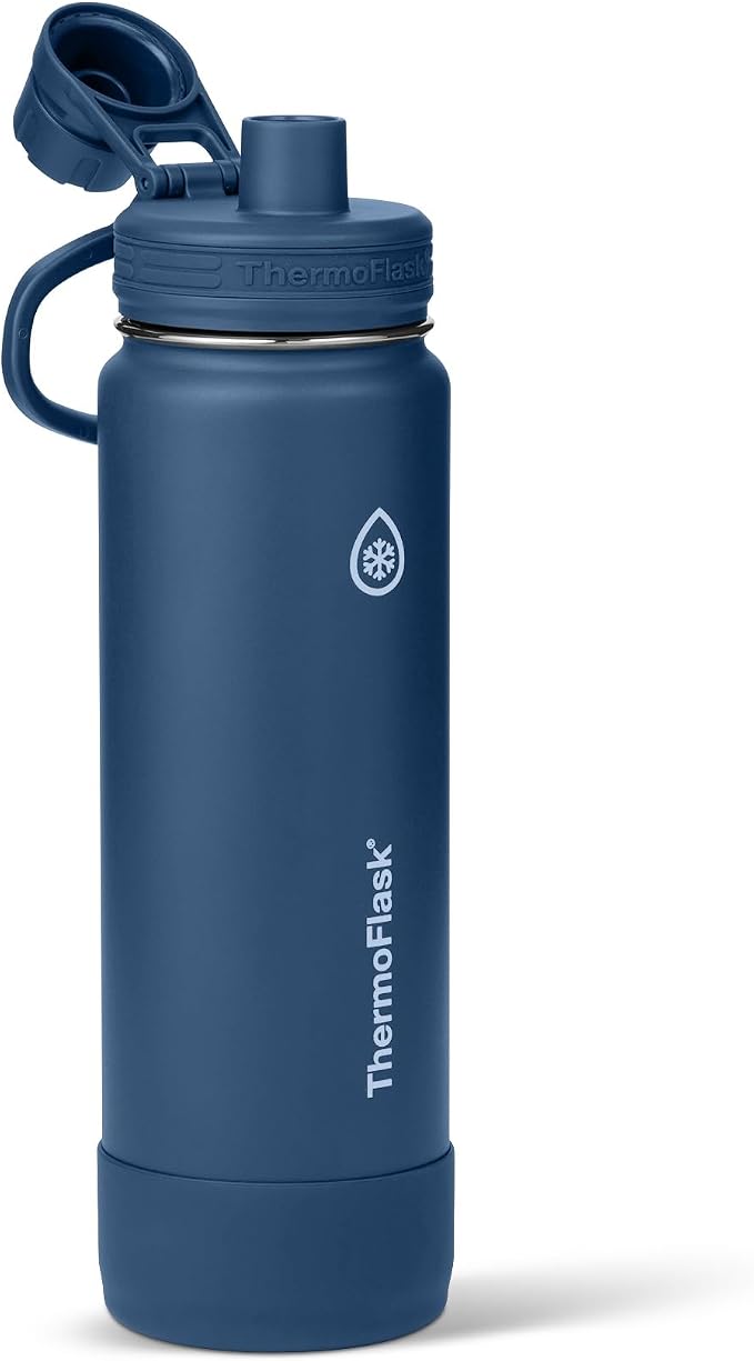 ThermoFlask Insulated Water Bottle with Spout Lid (24 oz, Navy) - Leakproof, Stainless Steel Water Bottle for Cold & Hot Drinks, Travel & Daily Hydration