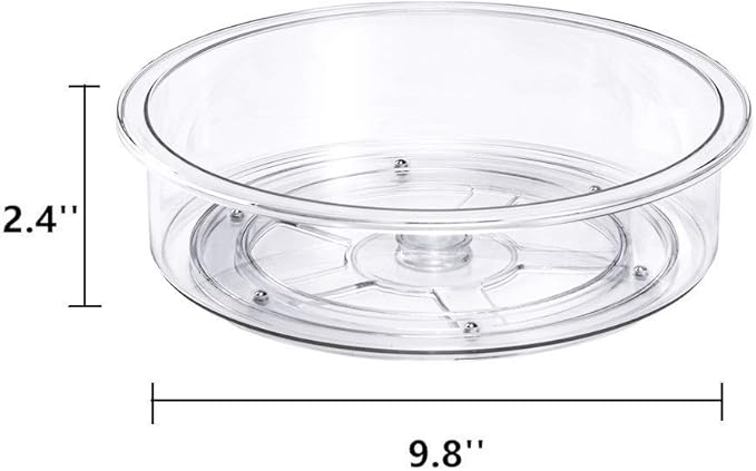 SANNO Lazy Susan Cabinet Organizer, Clear Turntable Food Pantry Storage Container for Kitchen Spice Pantry Fridge Cupboard Organizing-9.8",Set of 2