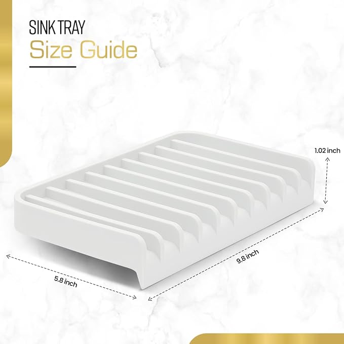 Effilogic Silicone Sponge Holder – Self-Draining Sink Organizer- Faucet Mat for Kitchen - Countertop Protector - Large White