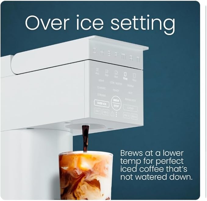 Chefman Automatic Single Serve Coffee Maker/Iced Works with K-Cup Pods & Ground Coffee Concrete Color