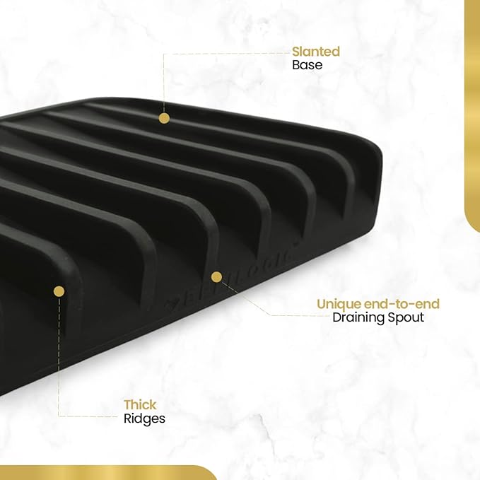 Effilogic Silicone Sponge Holder, Soap Dish, Self Draining Kitchen Sink Organizer, Kitchen Accessories, Medium Black