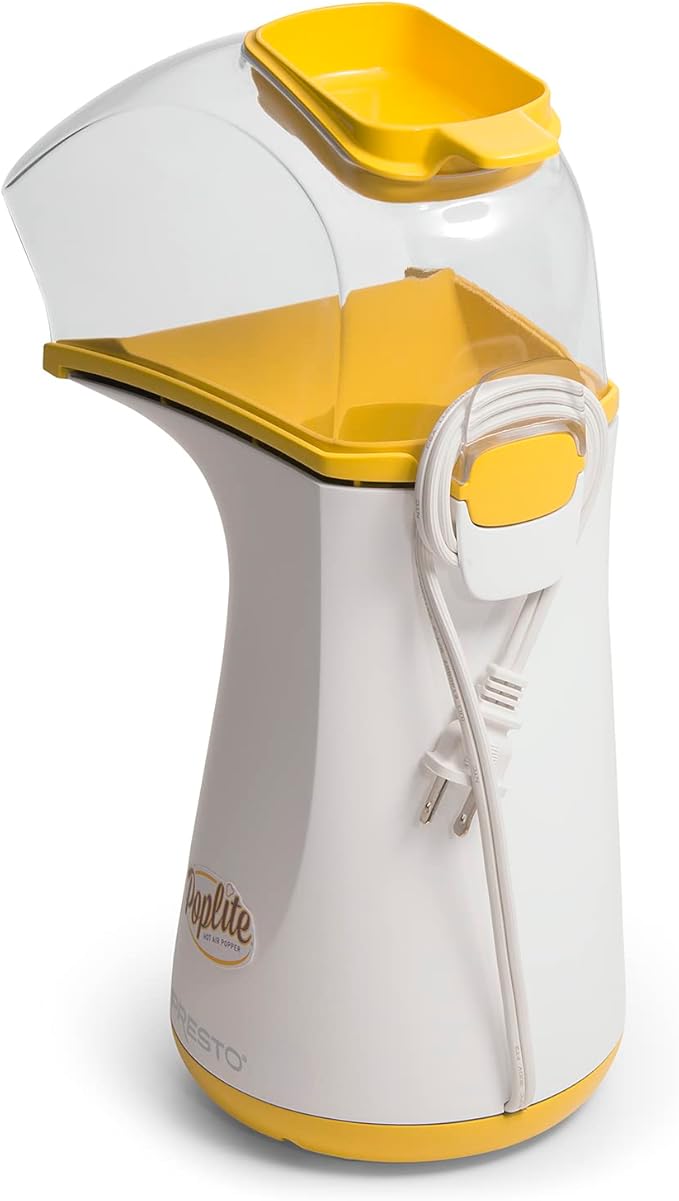 Presto 04820 Poplite Hot Air Popcorn Popper - Built-In Measuring Cup + Melts Butter,Easy to Clean,Built-In Cord Wrap,18 Cups,Yellow,(Pack of 2)