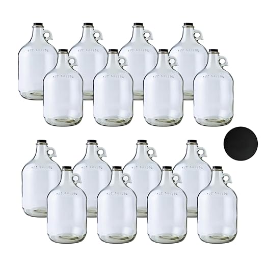 Fastrack 16-Pack 1 Gallon Glass Jug (128 oz) w/16 38mm Black Metal Screw Cap – Multipurpose 1 Gallon Jug, & Detergent Dispenser for Laundry, Glass Jar for Liquids, Water & Juice