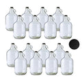 Fastrack 16-Pack 1 Gallon Glass Jug (128 oz) w/16 38mm Black Metal Screw Cap – Multipurpose 1 Gallon Jug, & Detergent Dispenser for Laundry, Glass Jar for Liquids, Water & Juice