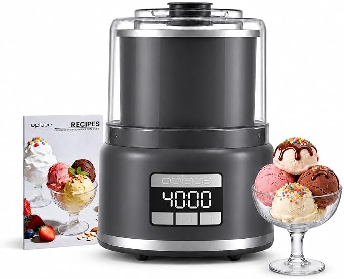 2.1 Qt Countertop Ice Cream Maker – Make Gelato, Sorbet & Frozen Yogurt in as Little as 20–30 Minutes, Fast Cooling, Visible Feeding Port, Easy 3-Button Control (Gray)