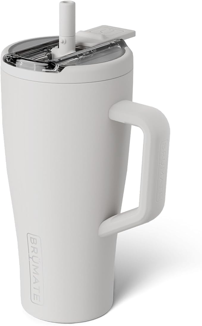 BrüMate Era Flip 30oz Tumbler with 100% Leakproof Covered Straw Lid | Hygienic Covered Straw | Insulated Stainless Steel Water Bottle with Handle | Cup Holder Friendly | BPA-Free (Dune)
