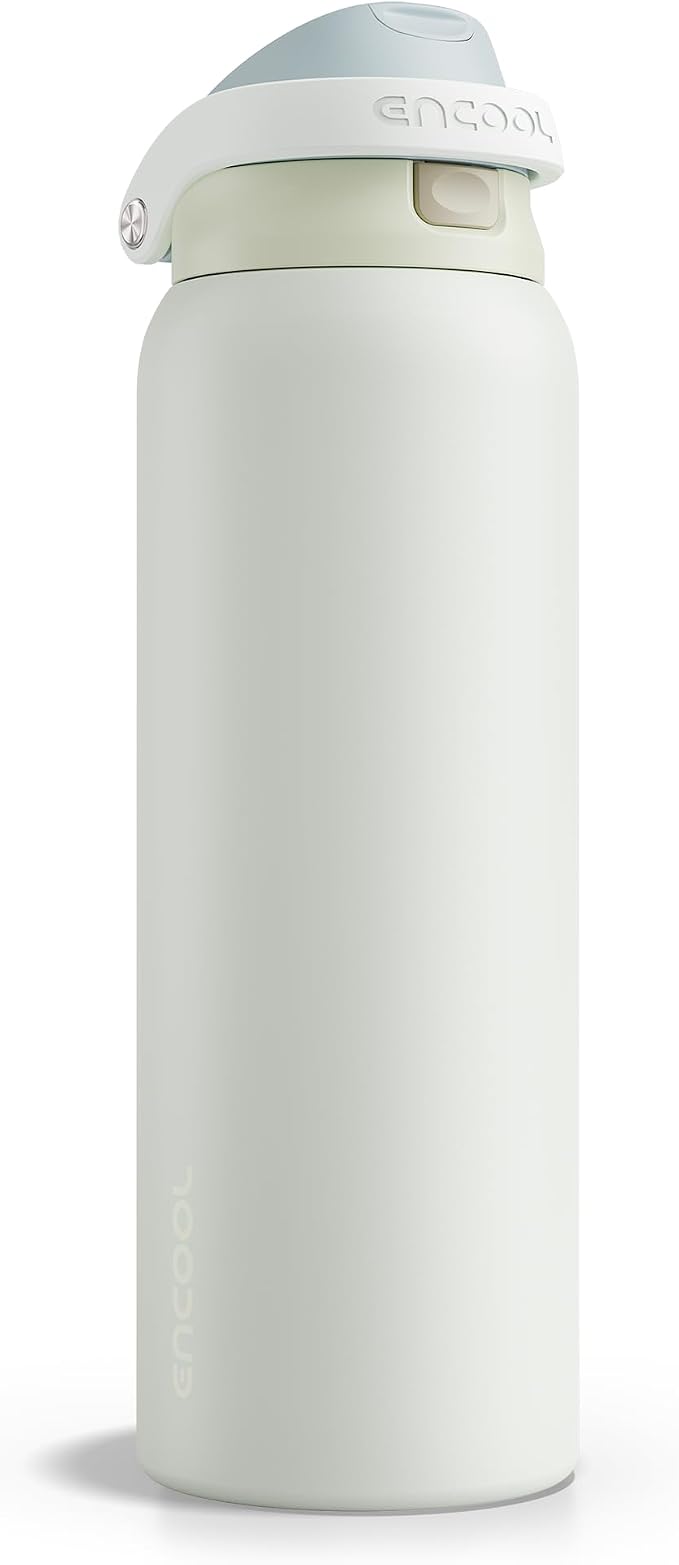 ENCOOL Leakproof Insulated Water Bottle with Straw Dual-Sip Water Bottle Bag-Safe Design for Work, Commute & Gym – Keeps Drinks Cold All Day, 40 oz, Cloud-Hill White
