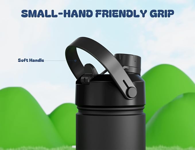 POWCAN 2 Pack 12 oz Kids Insulated Water Bottle for School: Leakproof, 2-in-1 Straw Spout Lid, BPA-Free, Keep Cold 24 Hrs, Stainless Steel Cup for Girls, Boys, Teens (Dark Knight & Sea Breeze)