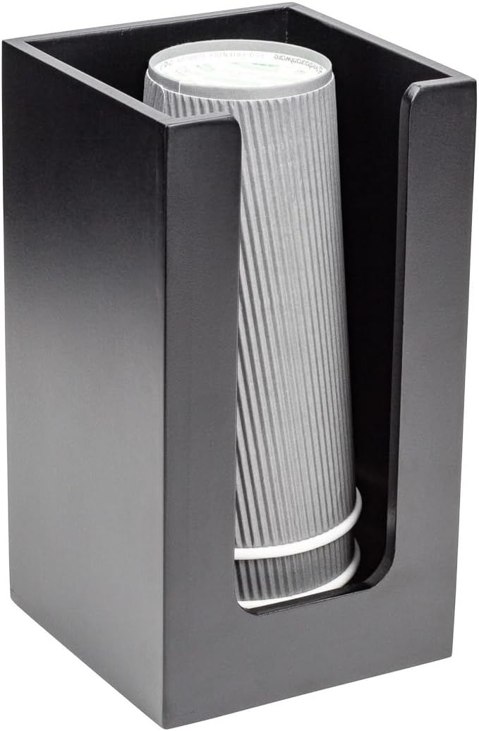 Restaurantware-4.5 x 8 Inch Coffee Cup Dispenser, 1 Countertop Cup Lid Organizer - Holds Cups/Lids/Napkins Up To 3.75 Inch in Diameter, Black Bamboo Cocktail Napkin Holder, For Bars or Offices