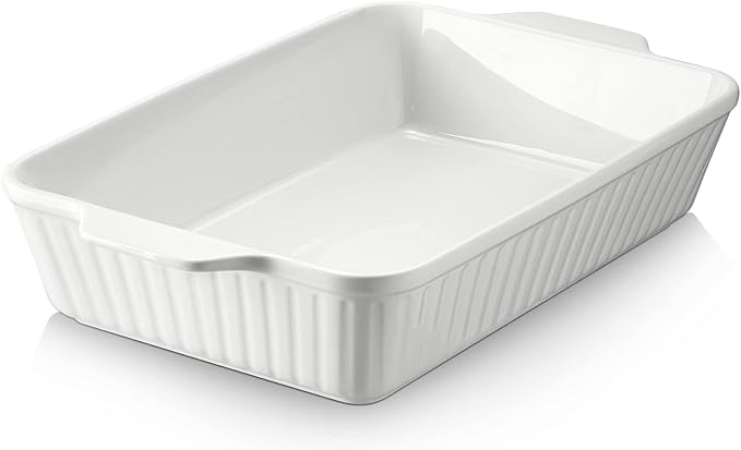 DOWAN Casserole Dish, 9x13 Ceramic Baking Dish, Large Lasagna Pan Deep for Oven, 4.2 Quarts Baking Pan with Handles, Oven Safe and Durable Bakeware for Lasagna, Home Decor, Wedding Gift, Soft White