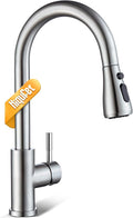 Hiqufet Kitchen Faucet with Pull Down Sprayer, Single Handle High Arc Kitchen Sink Faucet, Lead-Free Stainless Steel Modern Rv Bar Sink Faucets (Brushed Nickel)