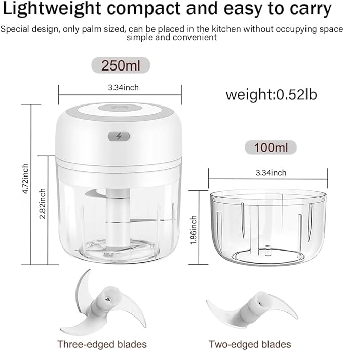 HQZG Small Household Wireless Electric Garlic Crusher 100ML/250ML capacity Mash Portable Detachable blade Automatic Garlic Puller Kitchen God