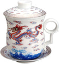GOLDY&WENDY Premium Ceramic Tea Cup with Lid Chinese Pattern Anti-scalding Handle Design Coffee Mug or Porcelain Cup