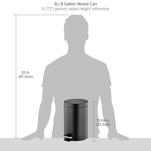 mDesign Pedal Bin — Metal Waste Bin with Pedal, Lid and Plastic Bucket Insert — for Bathroom, Kitchen, and Office — 3 Litre Household Rubbish Bin with Ergonomic Design — Black
