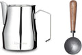 Easyworkz Espresso Steaming Pitcher Stainless Steel 15 oz Latte Art Cup, Bundled with Easyworkz Retro Stainless Steel Coffee Spoon With Black Walnut Handle,10g - Measuring Spoon (Gunmetal)