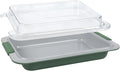 9x13 Baking Pan with Lid, Deep 13x9 Covered Cake Pan, Nonstick with Silicone Handles, Warp-Resistant Green Baking Pan for Storage, Transport, Potlucks & Meal Prep
