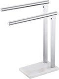 KOKOSIRI Hand Towel Bars Standing Towel Rack 2-Tier with Marble Base for Bathroom Vanity Countertop, Polished Stainless Steel 15.7'' Height THS0007-CH
