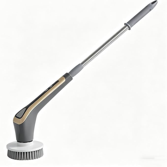 Electric Spin Scrubber, Full-Body Spray Cleaning Solution Waterproof Bathroom Electric Scrubber with LCD Display, Cordless Cleaning Brush Scrubber for Bathroom and Kitchen Cleaning