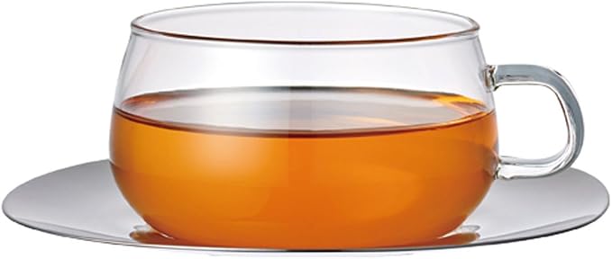 KINTO 8337 Cup & Saucer, 8.1 fl oz (230 ml), Stainless Steel, Heat Resistant Glass, Gift