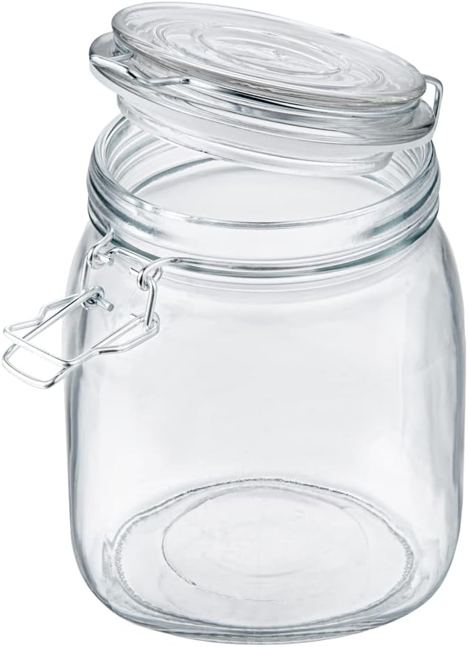 Restaurantware-Vetri 30.4 Ounces Glass Storage Jars, 3-Piece Dishwashable Glass Cookie Jars - Airtight Seal, Hot & Cold Friendly, Clear Candy Container, For Kitchen, Laundry, Or Storage