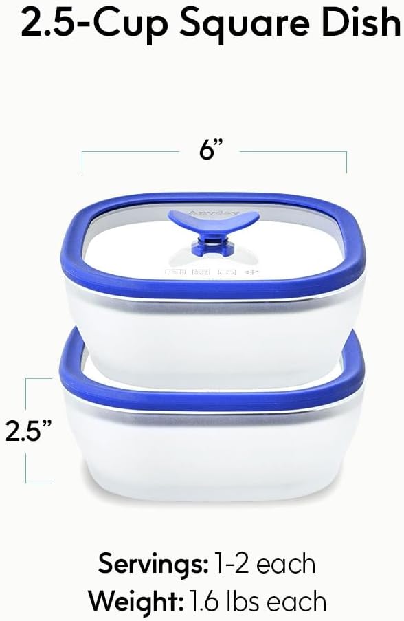 Anyday 2 Pack 2.5 Cup Microwavable Glass Lunch Containers With Glass Lids, Microwave Safe Lunch Bowls with Lids for Work, Food Storage, Bento Box Meal Prep Container