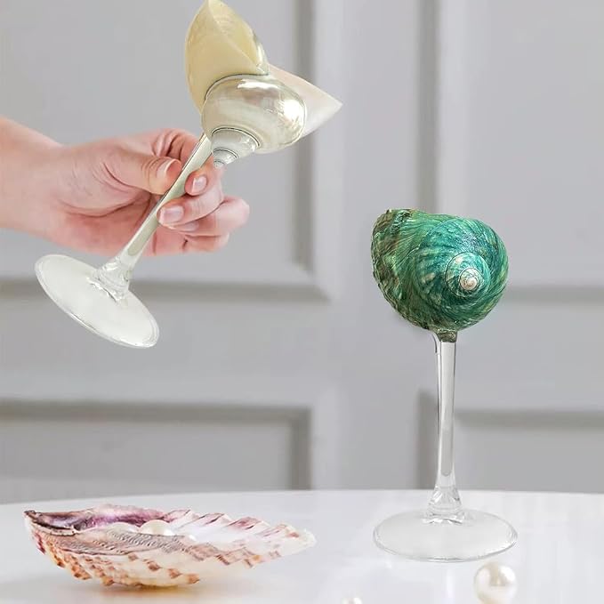 LYFJMUS 2 Pcs Seashell Wine Glasses Wedding Wine Glasses Conch Cup Martini Cocktail Glass Cup for Birthday Wedding Beach Bridesmaids Anniversary Party (Green, 6.3inch)