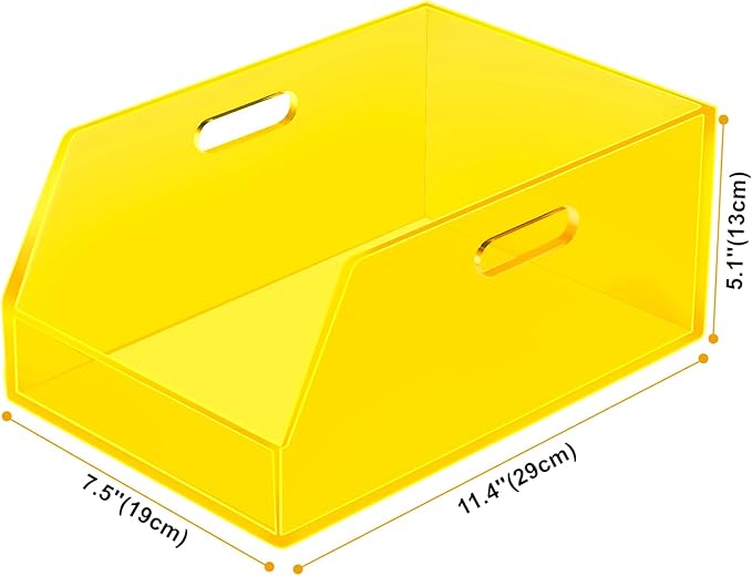 Gelite Stackable Storage Bins Open Front Organizer Bins with Handles Acrylic Storage Container for Pantry Kitchen Cabinet Bathroom Closet Office Organization, 11.4x7.5x5.1'', Neon Yellow
