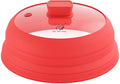 Microwave Splatter Cover Glass Splatter Guard Lid with Collapsible Silicone for Food Pot Plate Cover 10.8 inch Red
