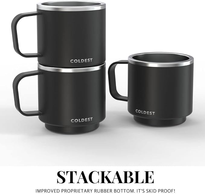 The Coldest Water Stackable Insulated Espresso Cup with Saucer - Insulated Triple Wall Stainless Steel Travel Double Shot Espresso Coffee Mug with Sliding Lid (4 oz, Stealth Black)