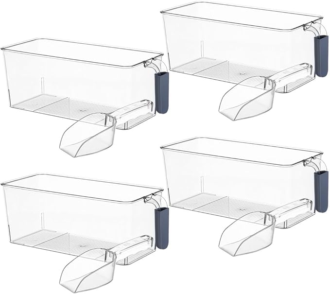 4 Pcs Clear Freezer Ice Bins with Handle Design, Ice Food Organizers for Kitchen Fridge Cabinet, Transparent Plastic Storage Cases with Shovels Scoops, Refrigerator Containers