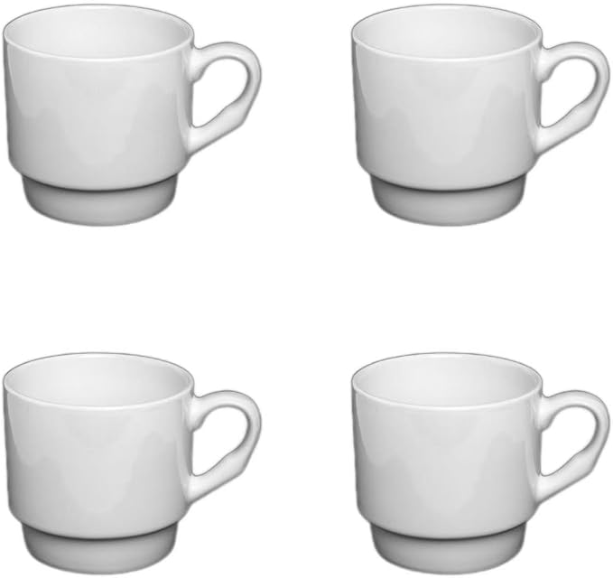 12OZ Stackable Coffee Mugs Set, Ceramic Coffee Cups with morandi color for Au Lait, Cappuccino,Latte,Cafe,Mocha,Tea, Suit Party Housewarming Wedding, Set of 4, Dishwasher&Microwave Safe（White）
