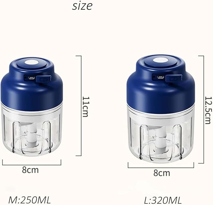 Household Electric Garlic Crusher, Electric Garlic Chopper, Mini Portable Veggie Chopper with 4/6 Stainless Steel Blades, Wireless Rechargeable Food Cutter for Garlic, Onion, Chili (2PCS-C,320ML)