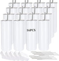 16 Pack Sublimation Tumblers Straight Skinny Tumbler Blanks Bulk 20oz for Heat Transfer, Individual Gift Boxed, Double Wall Insulated Tumbler with Shrink Wrap & Straws