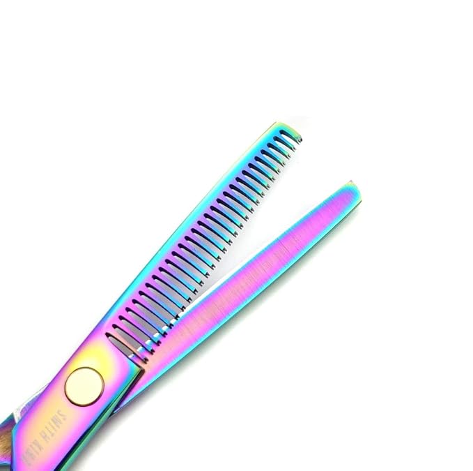 5.5 Inches Hair Cutting Scissors Set with Razor Combs Lether Scissors Case,Hair Cutting Shears Hair Thinning Shears for Personal and Professional (Raibow)