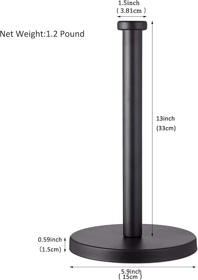Black Standing Paper Towel Holder for Kitchen& Bathroom Countertop,Under Counter, Table Or BBQ, Standard or Jumbo-Sized Roll Paper (with Stainless Steel Base)