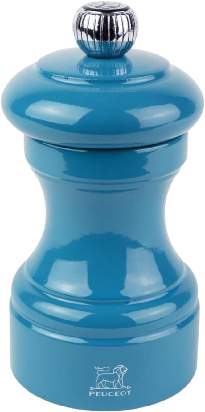 Peugeot Bistro Pepper and Salt Mill Set, 4in - Beechwood Mills with Adjustable Grinding - For Peppercorns and Rock Salt, Corrosion-Resistant - Essential Kitchen Tools (Blue/Green)
