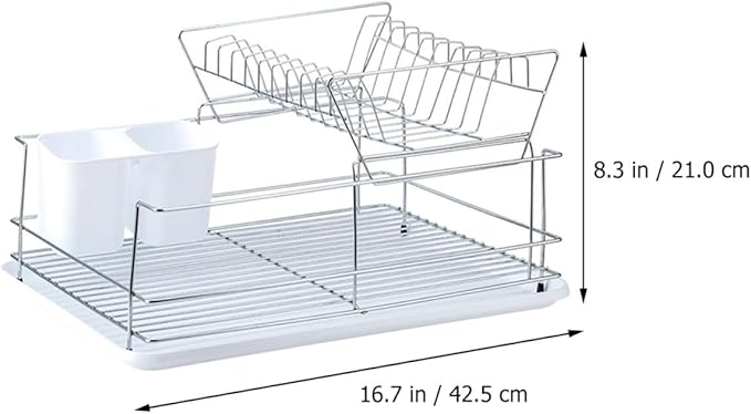 KALLORY 2-Layer Stainless Steel Dish Drying Rack Over Sink, Detachable Kitchen Tableware Drainer and Storage Organizer for Countertop Sink Use