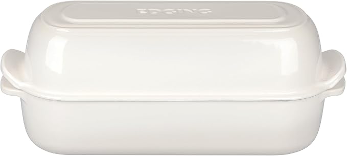 EDGING CASTING Enameled Cast Iron Loaf Pan with Lid, Bread pan, Dutch Oven Bread pan for Homemade Sourdough Bread Baking, 12.5x5.5 inch, 5qt, White