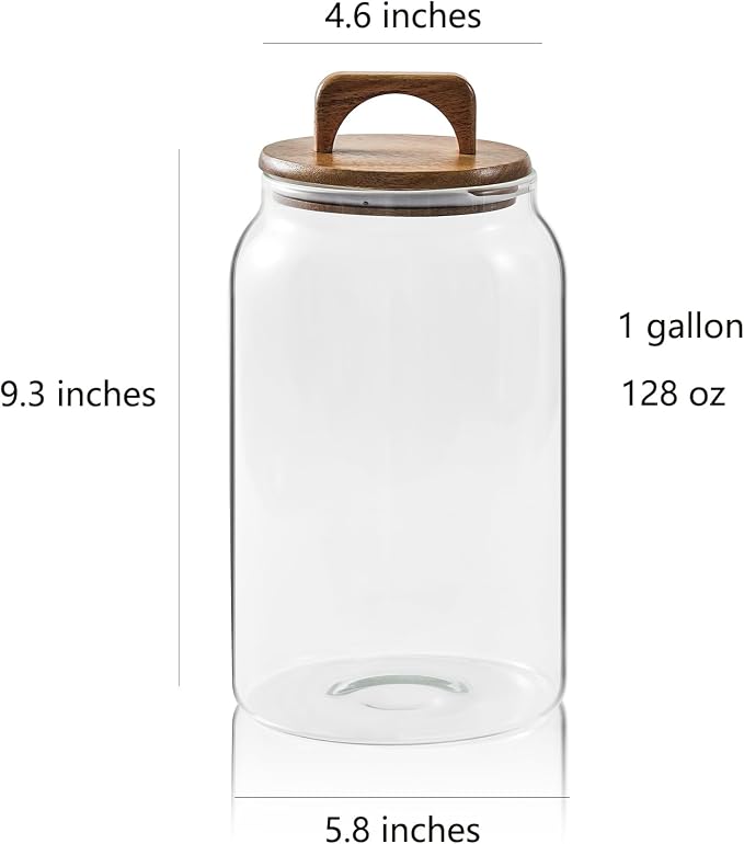 Sweejar Large Glass Candy Jars with Wooden Lids, 1 Gallon Glass Jar with Lid, Sugar/Flour Storage Containers, Big Glass Canisters with Airtight Lid, 1 Pack