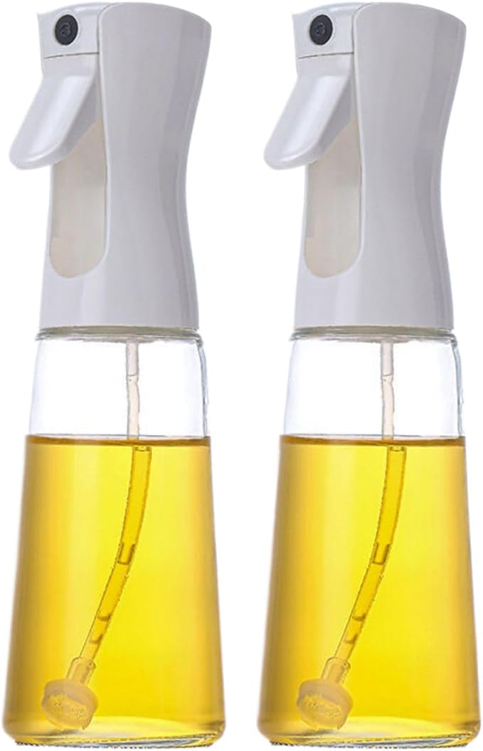 喷油壶 Oil Sprayer for Cooking,Dispenser Bottle for Kitchen Cooking,玻璃家用厨房空气炸锅喷油瓶化状油加厚喷壶油罐-【送油刷】 300ml白色2个【玻璃款】