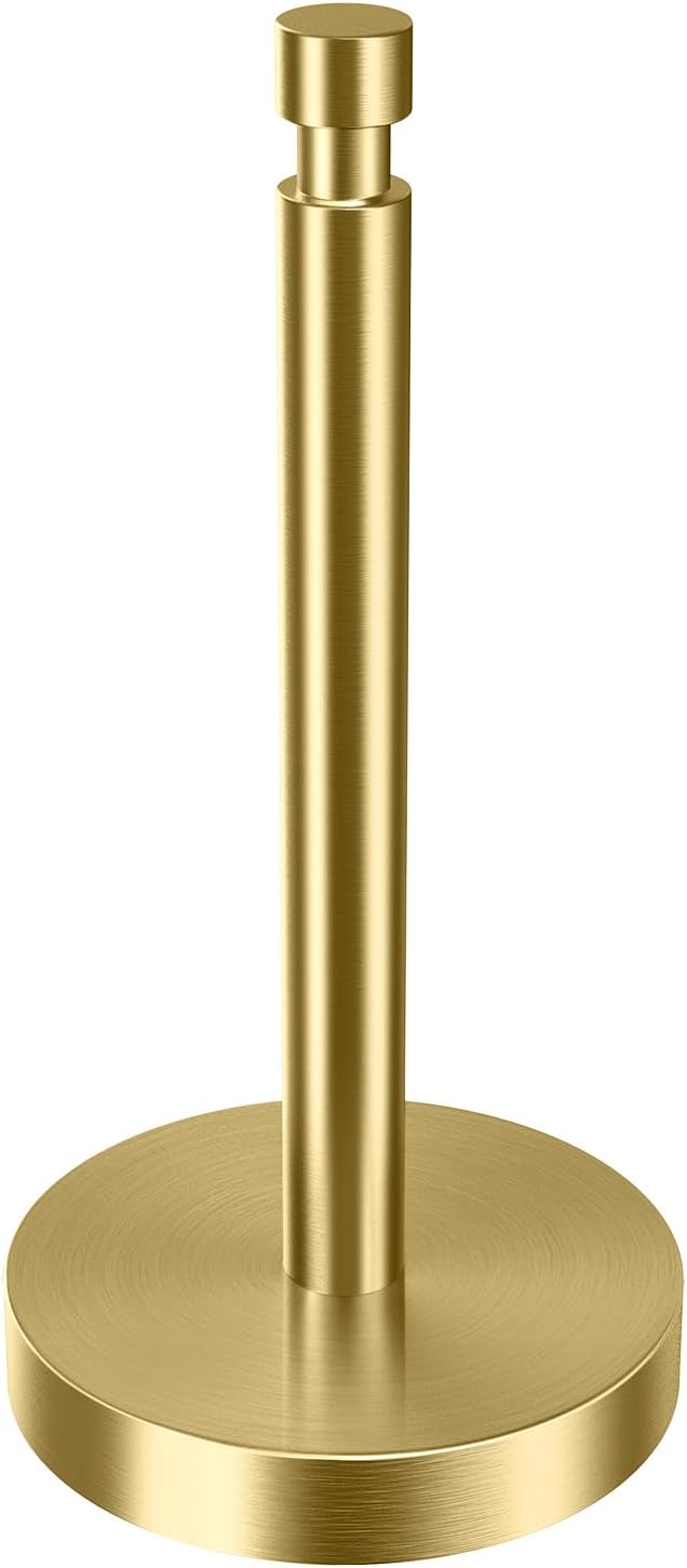 YUMORE Paper Towel Holder Countertop, Paper Towel Holder with Weighted Base Non Slip, Standing Paper Towel Roll Holder for Kitchen Bathroom, Stainles Steel (Gold)