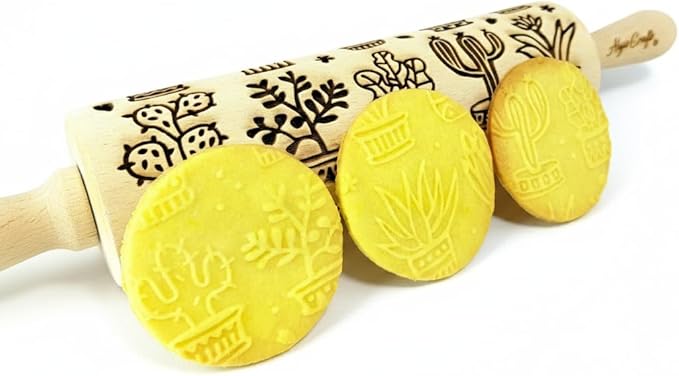 CACTUS Embossing Rolling Pin Embossed dough roller by Algis Crafts