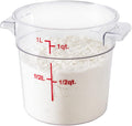 Restaurantware Met Lux 1 Quart Food Storage Container, 1 Round Commercial Storage Container - Lid Sold Separately, With Volume Markers, Clear Plastic Food Prep Bucket, Space-Saving Storage