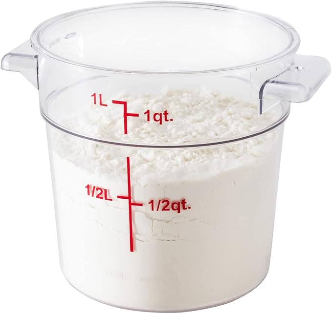 Restaurantware Met Lux 1 Quart Food Storage Containers 10 Round Commercial Storage Containers - Lids Sold Separately With Volume Markers Clear Plastic Food Prep Buckets Space-Saving Storage