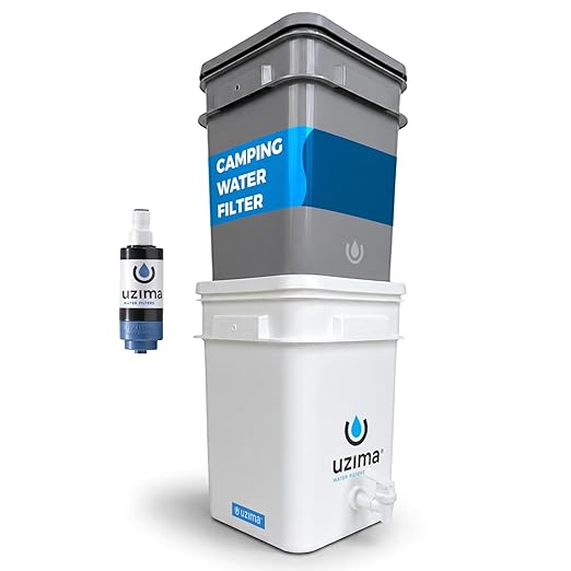 Uzima UZ-2 Camping Water Filter and Drinking Water Filter System, Portable Survival Camping Essentials, Backpacking Purification Gear for Glamping, Hiking, and Hunting Essentials and Military Gear