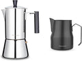 Easyworkz Pedro Stovetop Espresso Maker 6Cup 300ml, Bundled Espresso Steaming Pitcher Stainless Steel 15 oz Coffee Frothing Picther Milk Jug Cappuccino Latte Art Cup