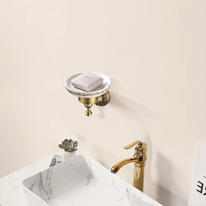 Leyden Antique Brass Toilet Brush Holder,Shower Soap Dish Antique Brass Soap Dispenser,Wall Mounted