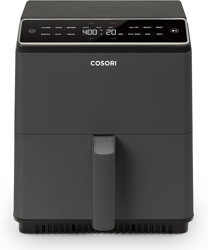 Cosori Air Fryer 6.8-Qt, 12 One-Touch Functions, Dual Heating Elements for Even Cooking, Ceramic-Coated Nonstick Basket, Dishwasher-Safe, 1750W, Family Size for 4-6, Gray
